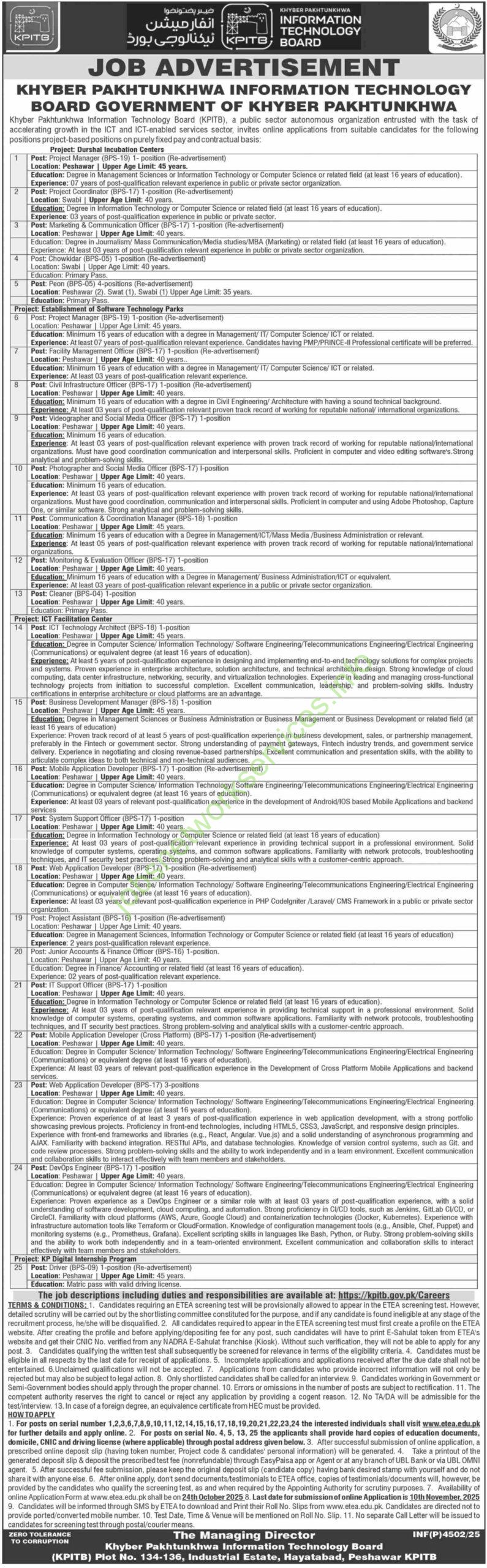 Khyber Pakhtunkhwa Information Technology Board KPITB Jobs 2025 Latest