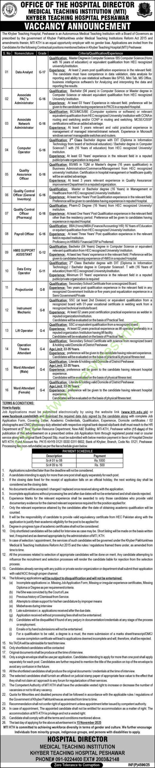 Khyber Teaching Hospital Peshawar Jobs 2025 Latest KTH Jobs