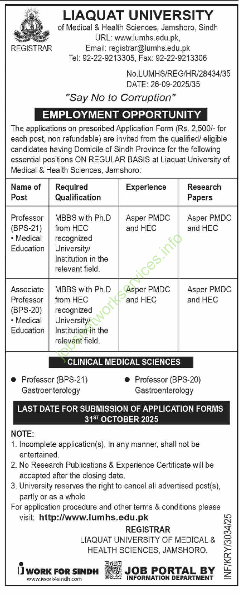 Liaquat University of Medical & Health Sciences Jamshoro Sindh Jobs 2025