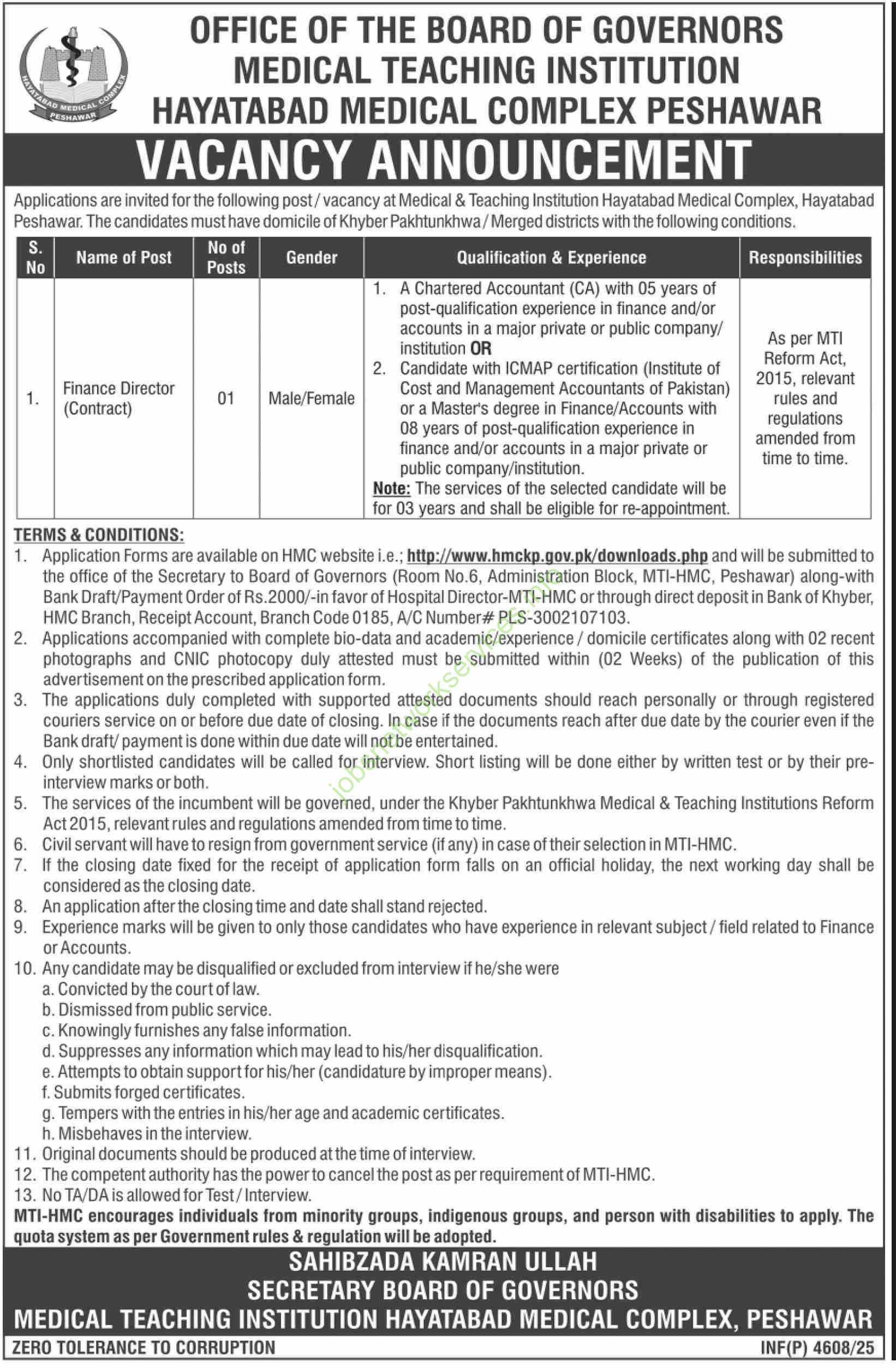 Medical Teaching Institution Hayatabad Medical Complex Peshawar Jobs 2025 Latest