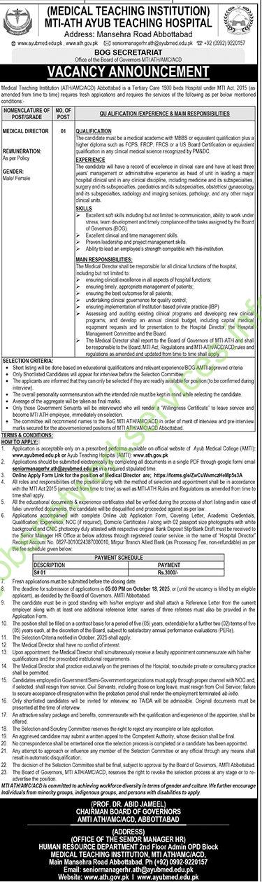 Medical Teaching Institution MTI-ATH Ayub Teaching Hospital Abbottabad Jobs 2025