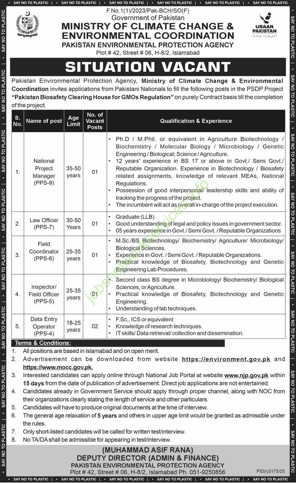 Ministry of Climate Change & Environmental Coordination New Jobs 2025