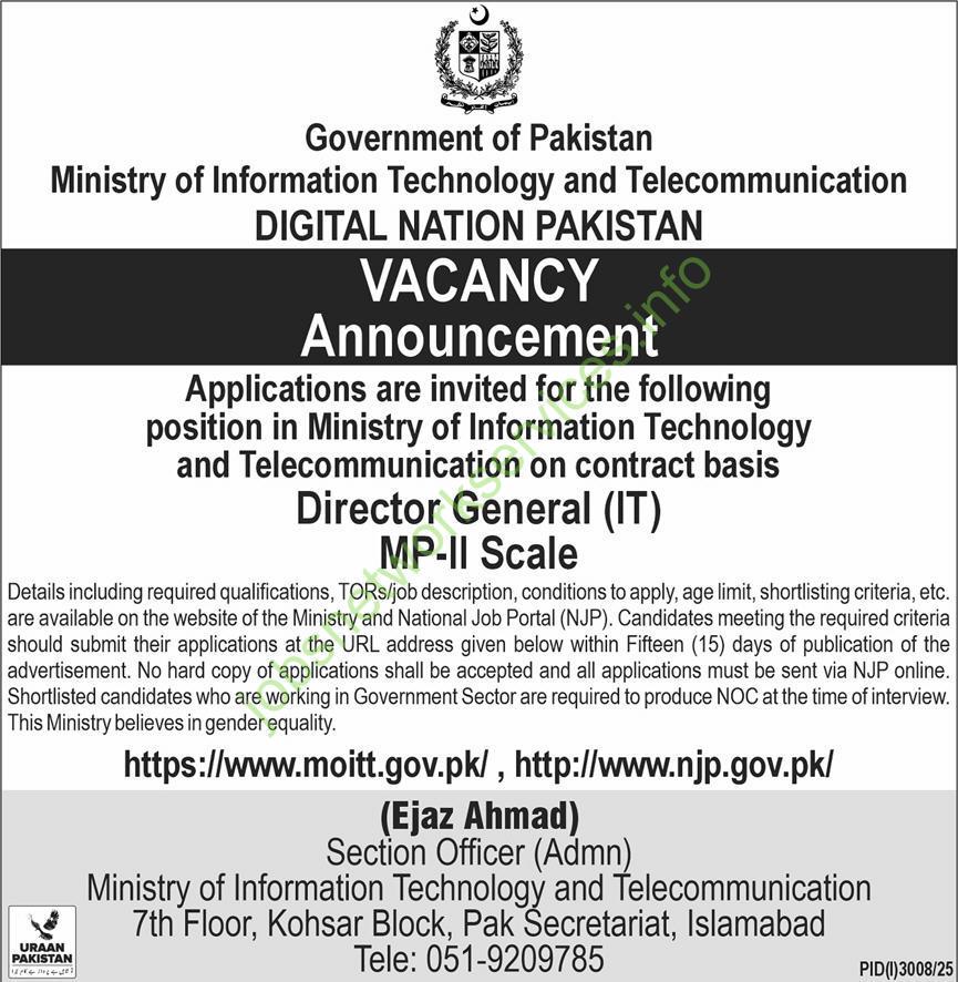 Ministry of Information Technology and Telecommunication Jobs 2025