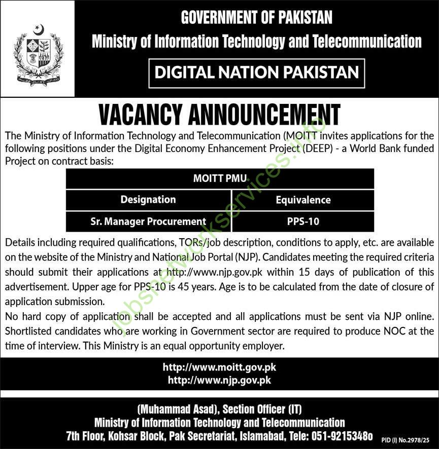 Ministry of Information Technology and Telecommunication MOITT Jobs 2025