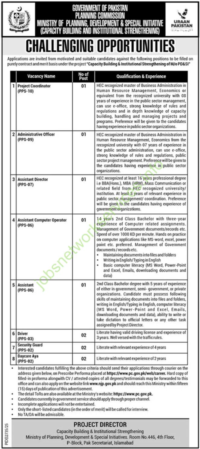 Ministry of Planning Development & Special Initiative Jobs 2025