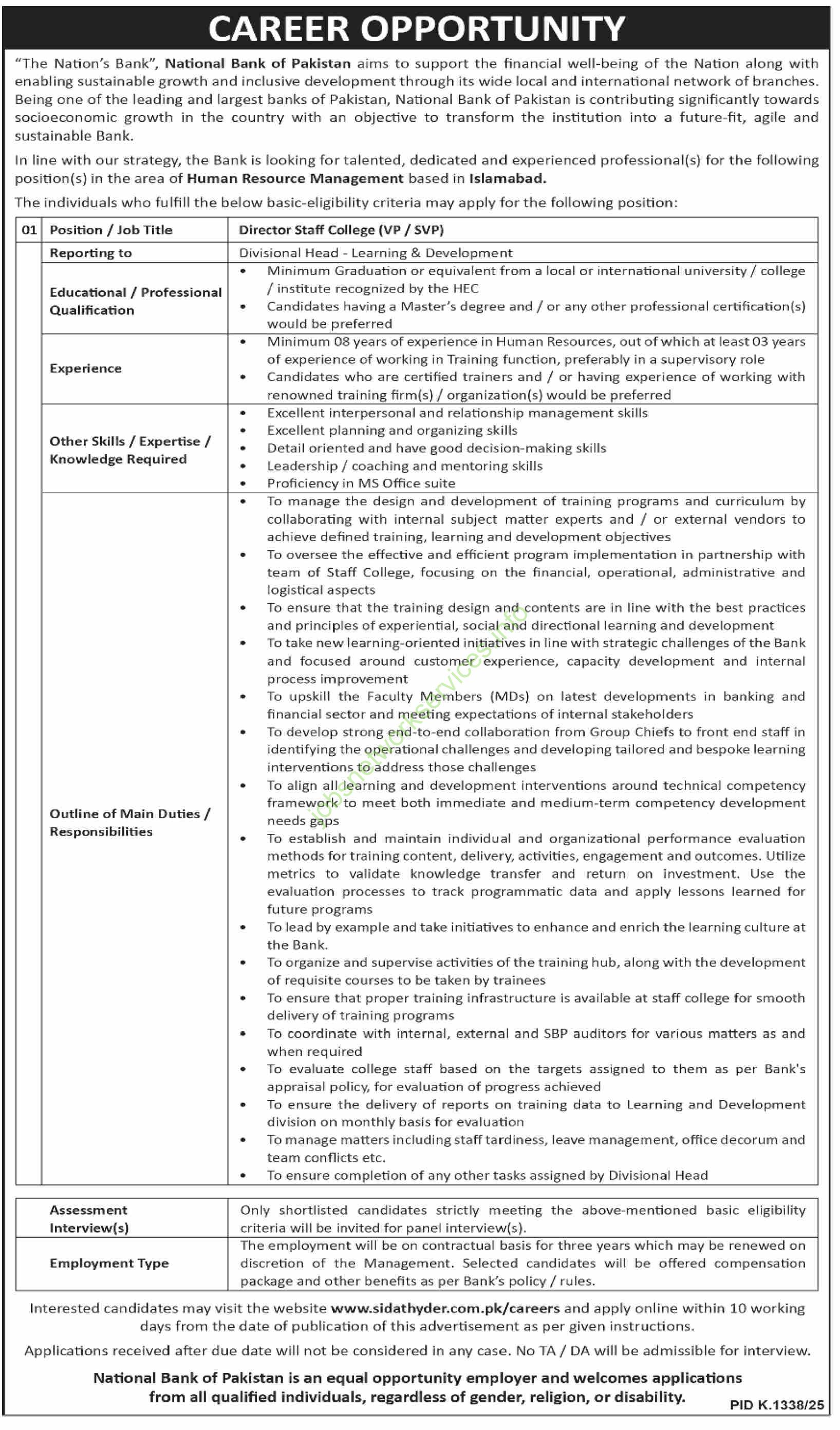 National Bank of Pakistan New Jobs 2025