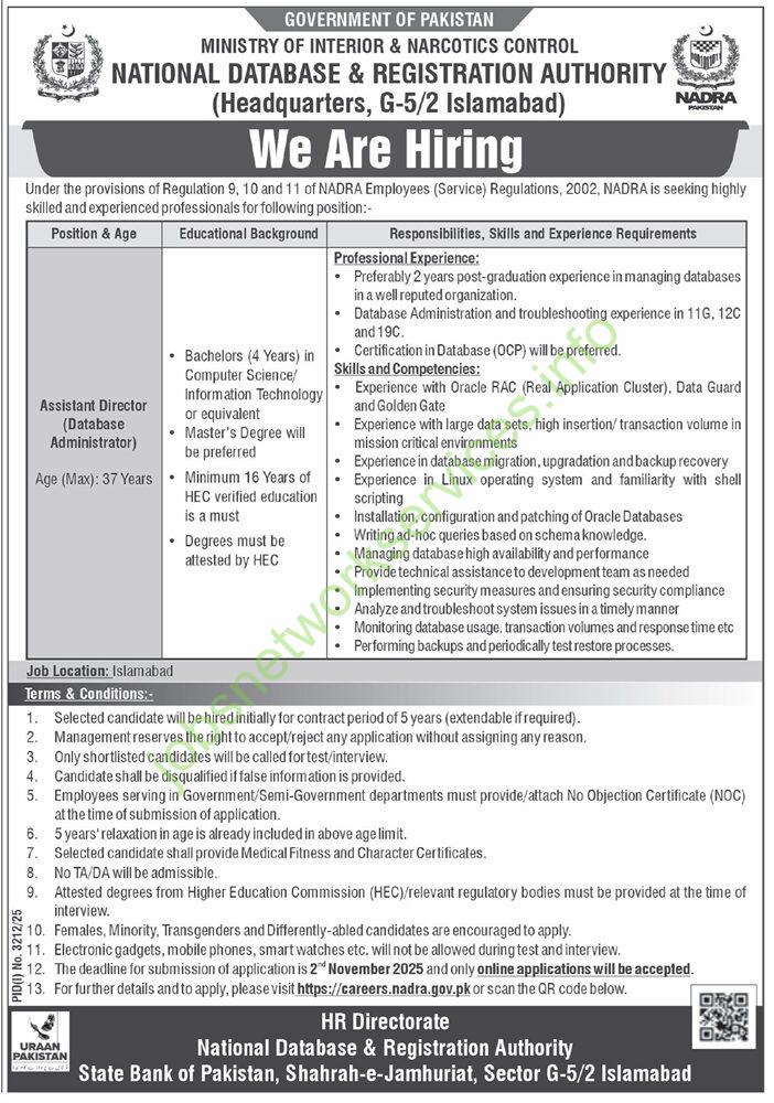 National Database and Registration Authority NADRA Jobs 2025 for Assistant Director