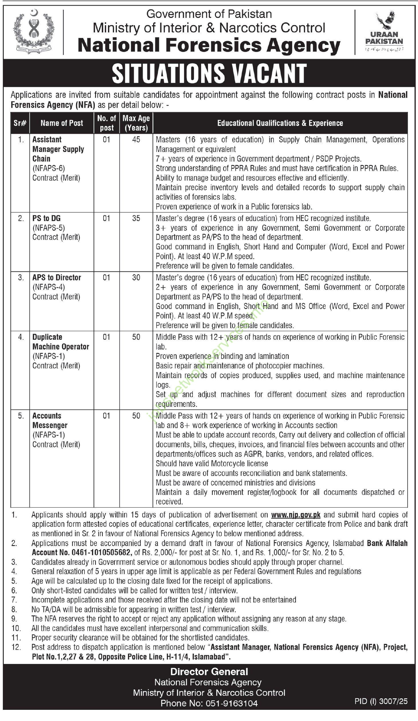 National Forensics Agency NFA Jobs 2025