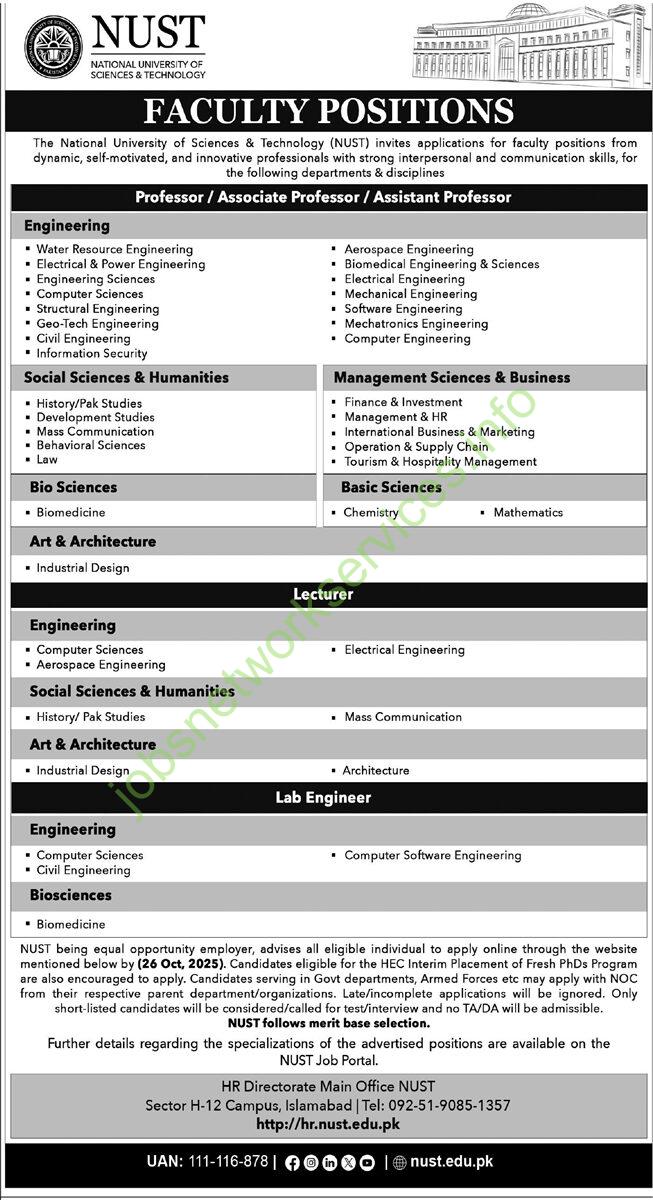 National University of Sciences & Technology NUST Jobs 2025