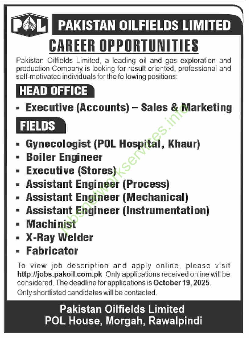 Pakistan Oilfields Limited POL Jobs 2025