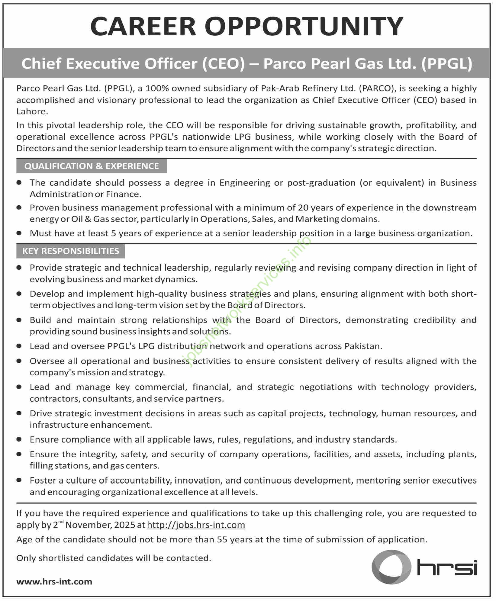 Parco Pearl Gas Ltd PPGL Jobs 2025