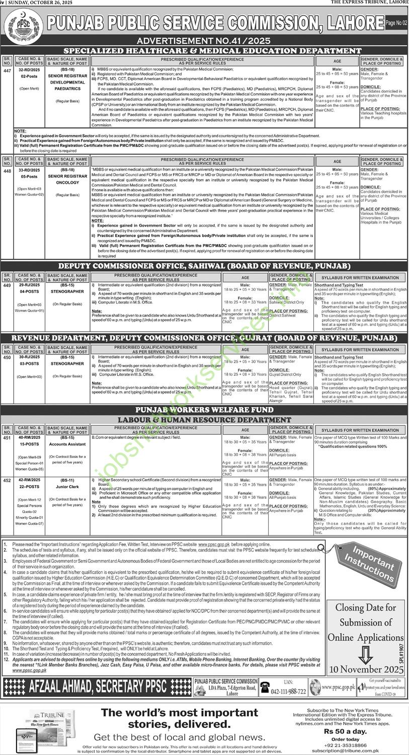 Punjab Public Service Commission PPSC Jobs 2025 for Accounts Assistant, Junior Clerk, Stenographer & Others