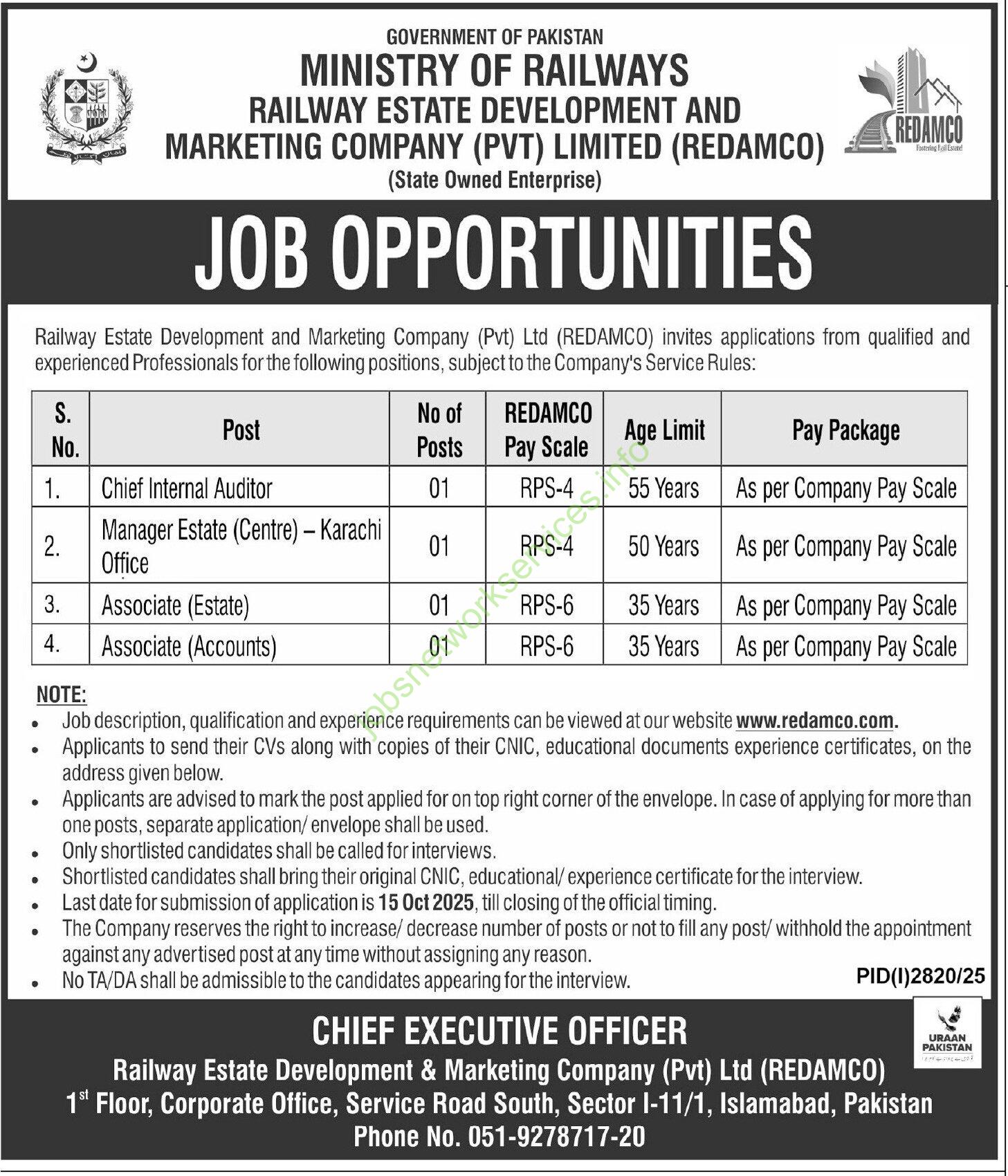 Railway Estate Development and Marketing Company Pvt Ltd REDAMCO Jobs 2025