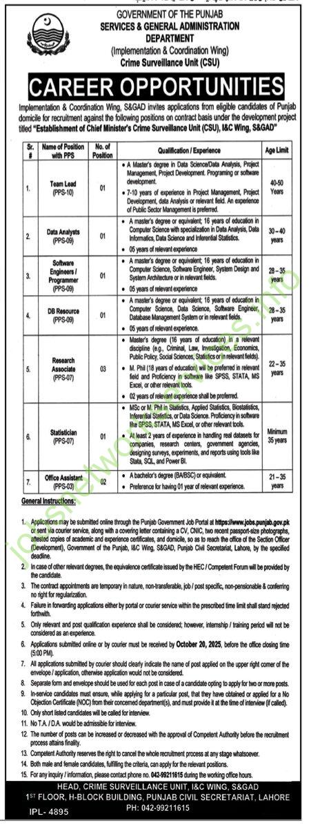 Services & General Administration Department Punjab Jobs 2025