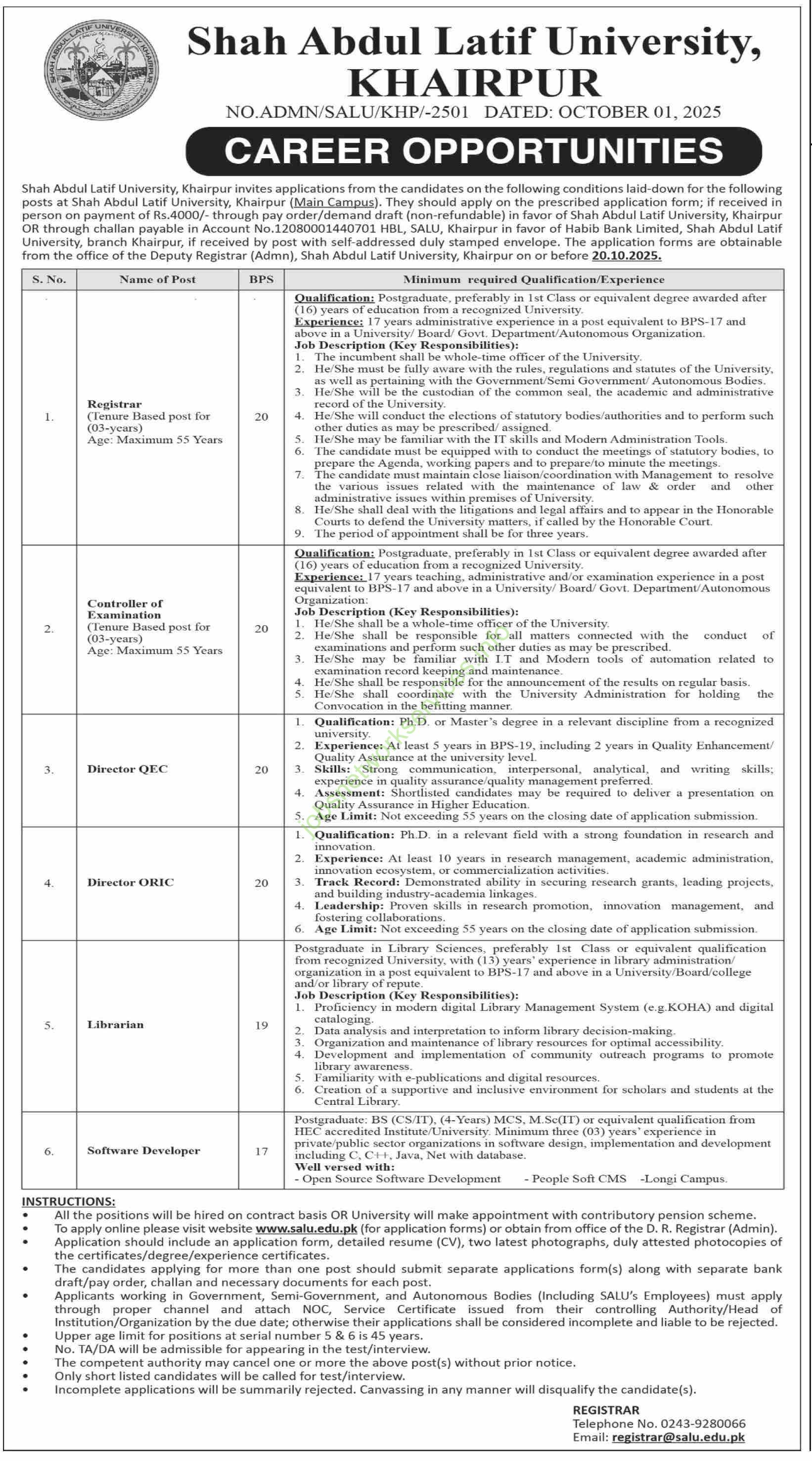 Shah Abdul Latif University Khairpur Jobs 2025