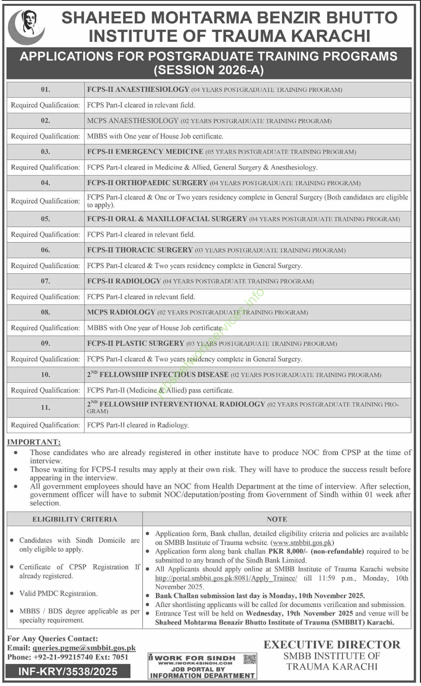 Shaheed Mohtarma Benazir Bhutto Institute of Trauma Karachi Jobs 2025 Latest