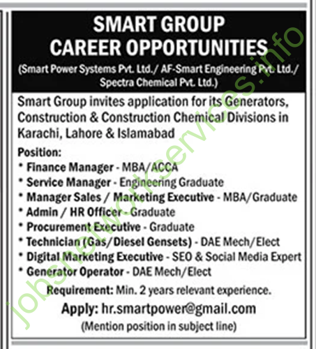 Smart Group Jobs 2025 at Karachi, Lahore, Islamabad