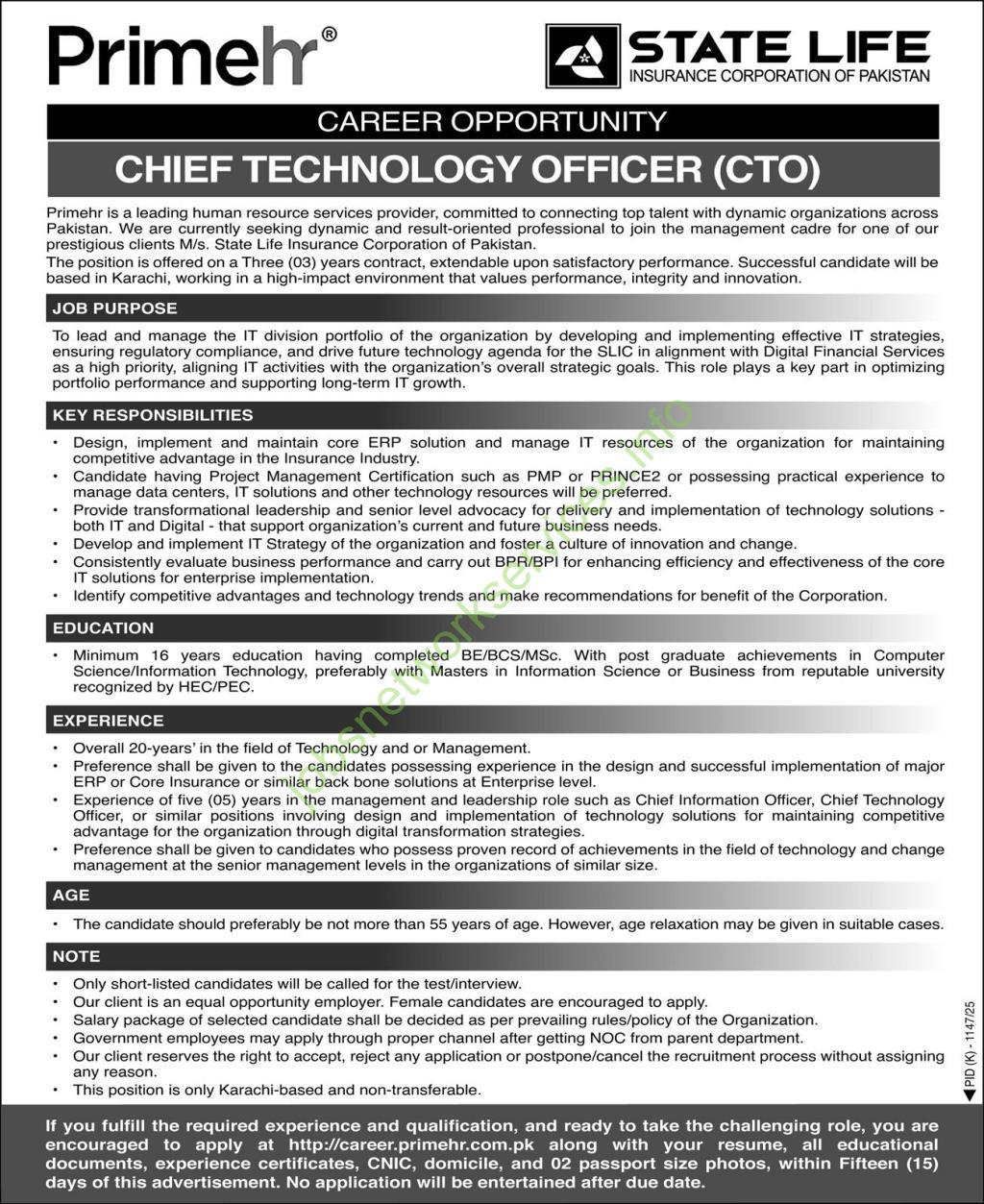State Life Insurance Corporation of Pakistan Jobs 2025