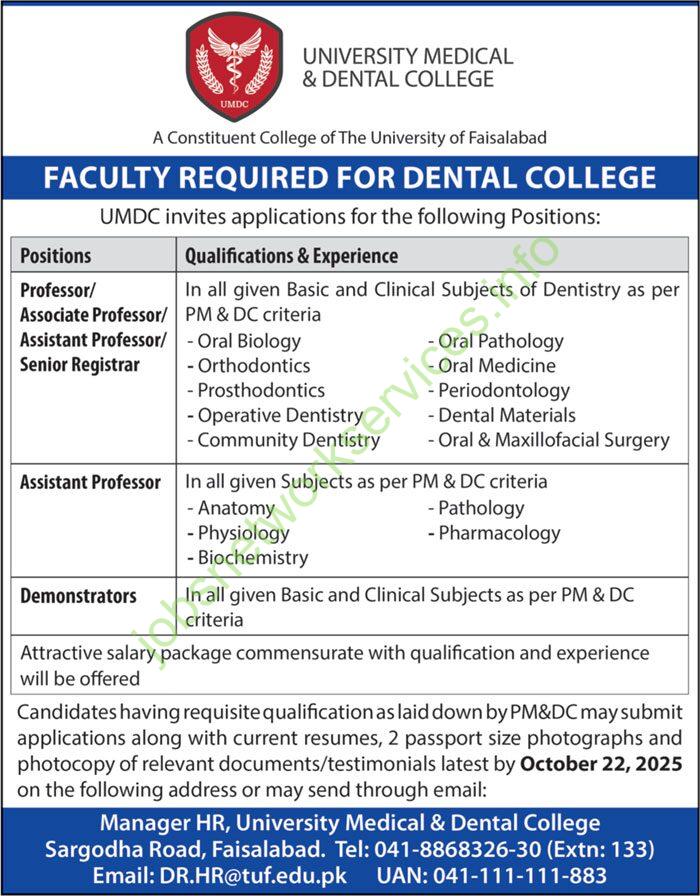 University Medical & Dental College Faisalabad Jobs 2025