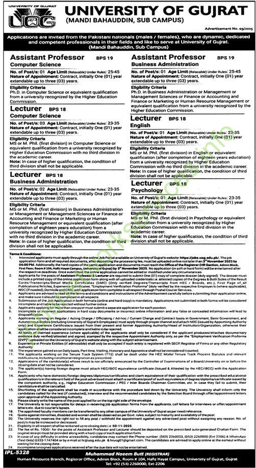 University of Gujrat Jobs 2025 Latest UOG Jobs