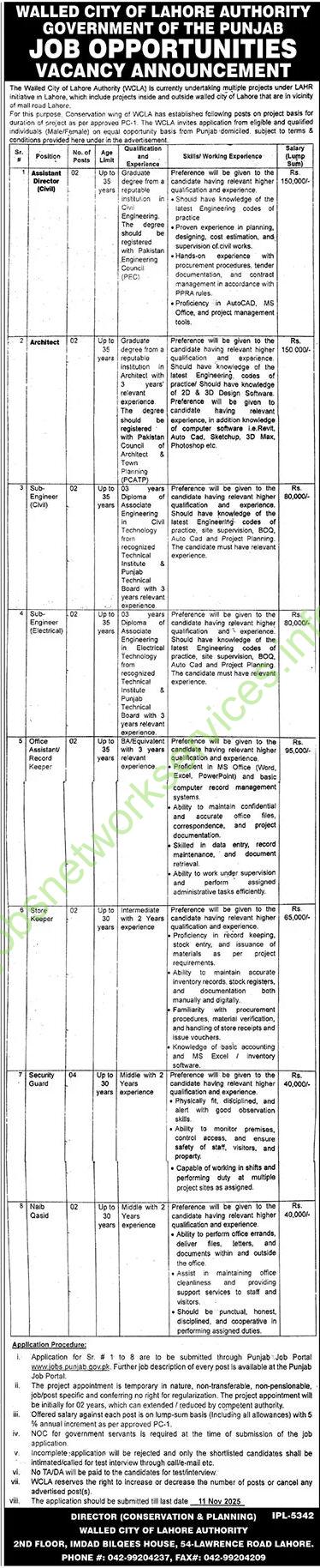 Walled City of Lahore Authority WCLA Jobs 2025