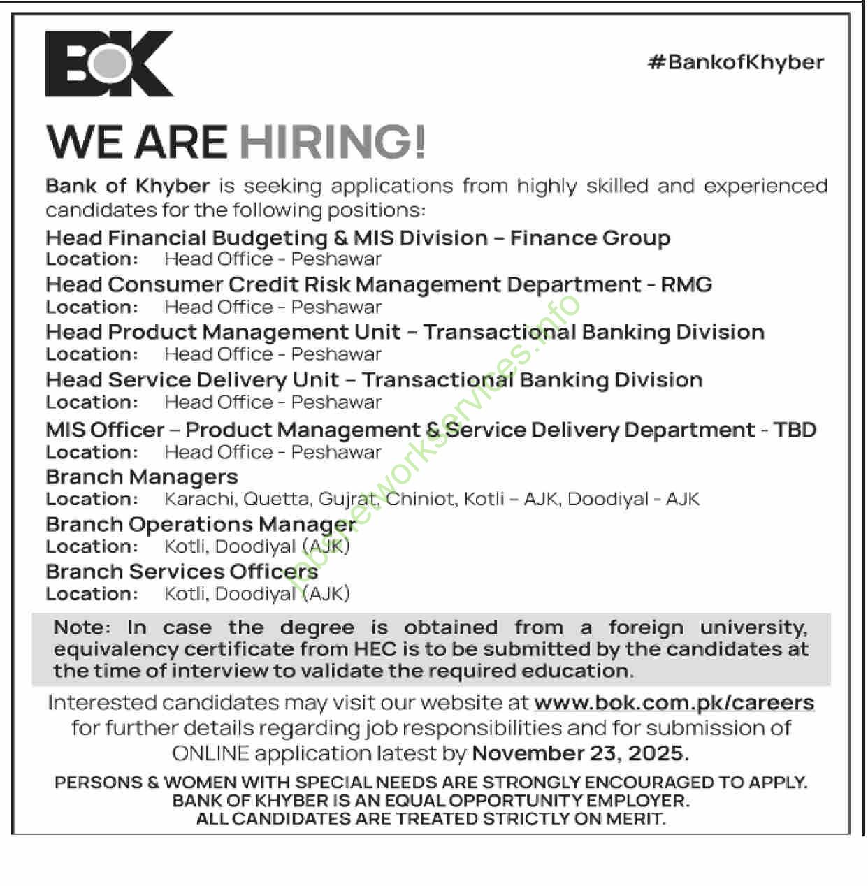 Bank of Khyber BOK Jobs 2025 Latest