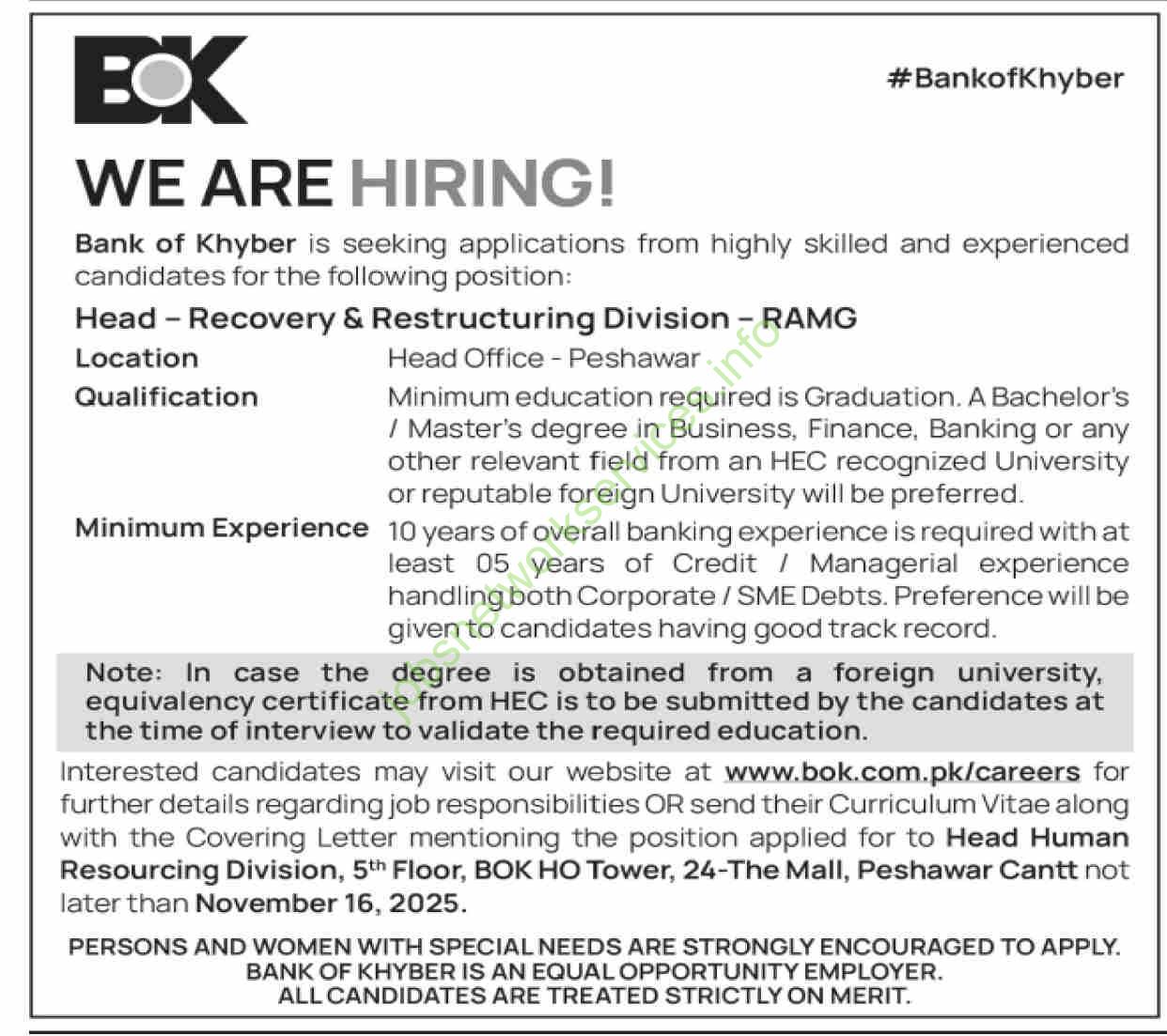 Bank of Khyber BOK Jobs 2025 Latest