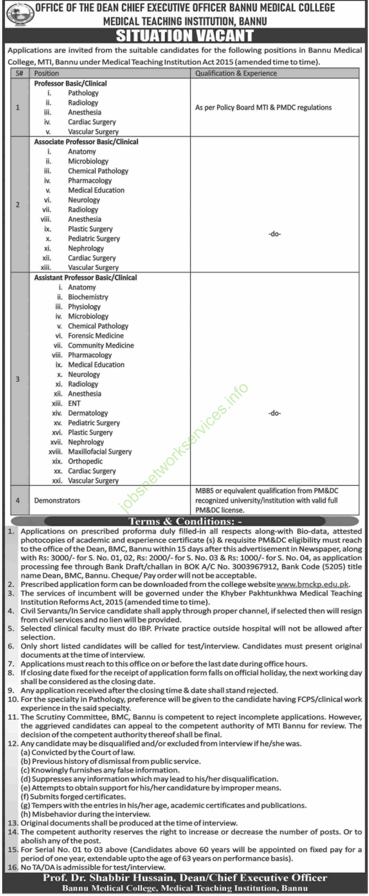 Bannu Medical College BMC Jobs 2025 Latest Medical Teaching Institution MTI Bannu Jobs