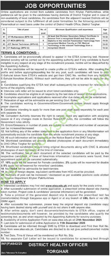 District Health Officer Toghar Jobs 2025 Latest