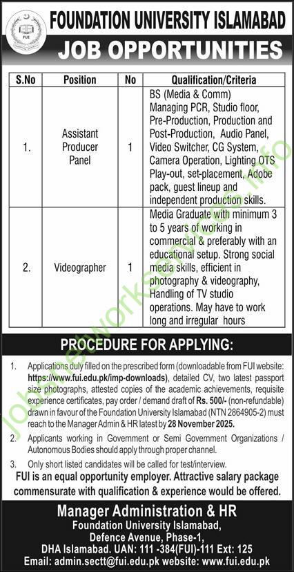 Foundation University Islamabad Jobs 2025 Latest