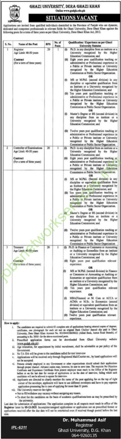 Ghazi University Dera Ghazi Khan Jobs 2025 Latest