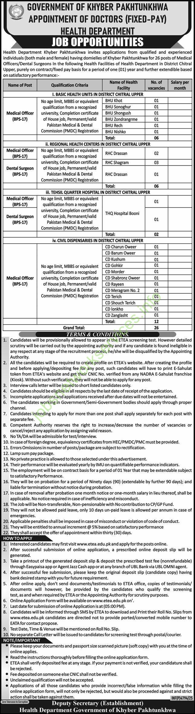 Health Department Khyber Pakhtunkhwa Medical Officer Jobs 2025 Latest