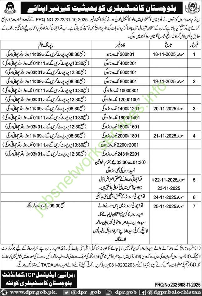 Join Balochistan Constabulary Jobs 2025 Latest