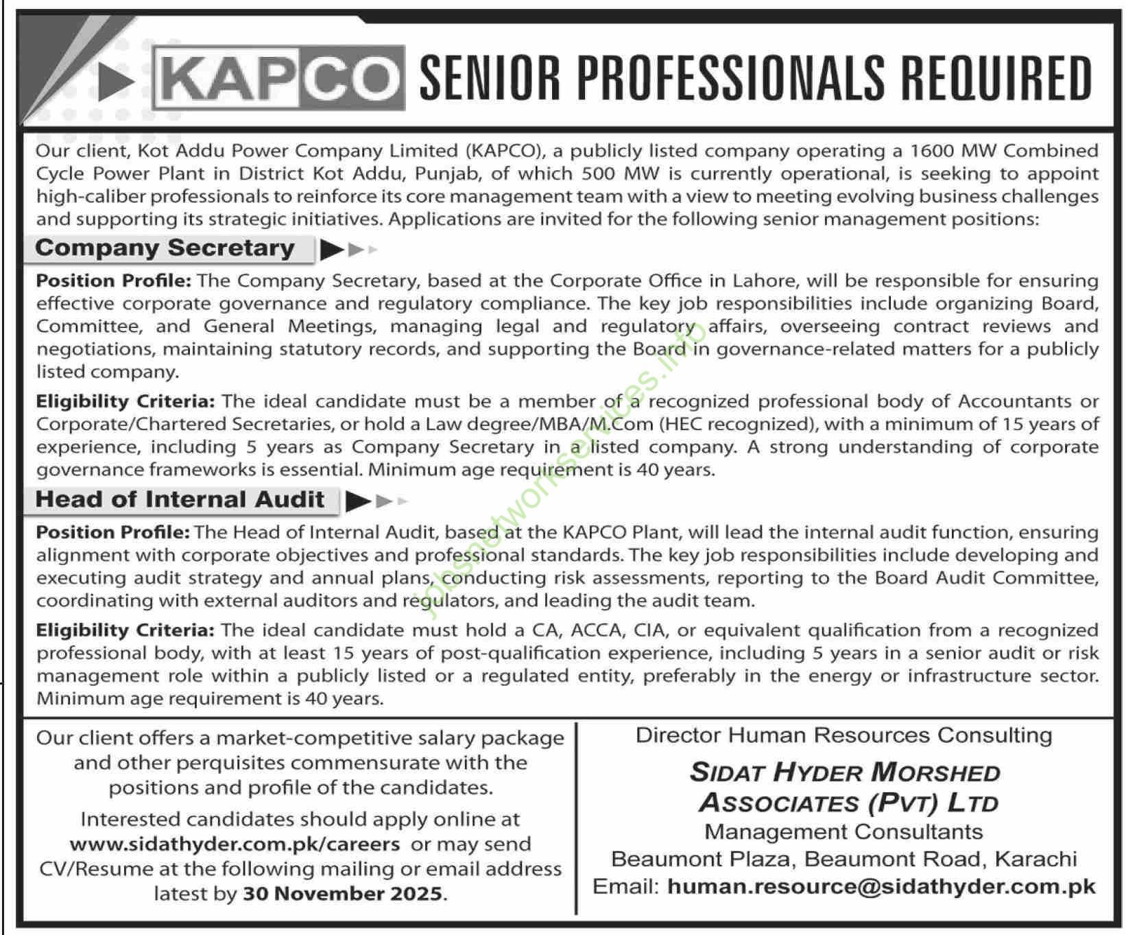 Kot Addu Power Company Limited KAPCO Jobs 2025 Latest
