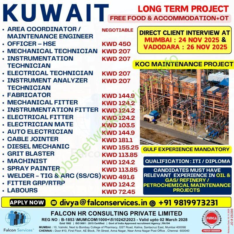 Kuwait Long Term Project Jobs 2025| FREE Food + Accommodation + OT