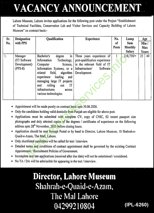 Lahore Museum Lahore Jobs 2025 Latest