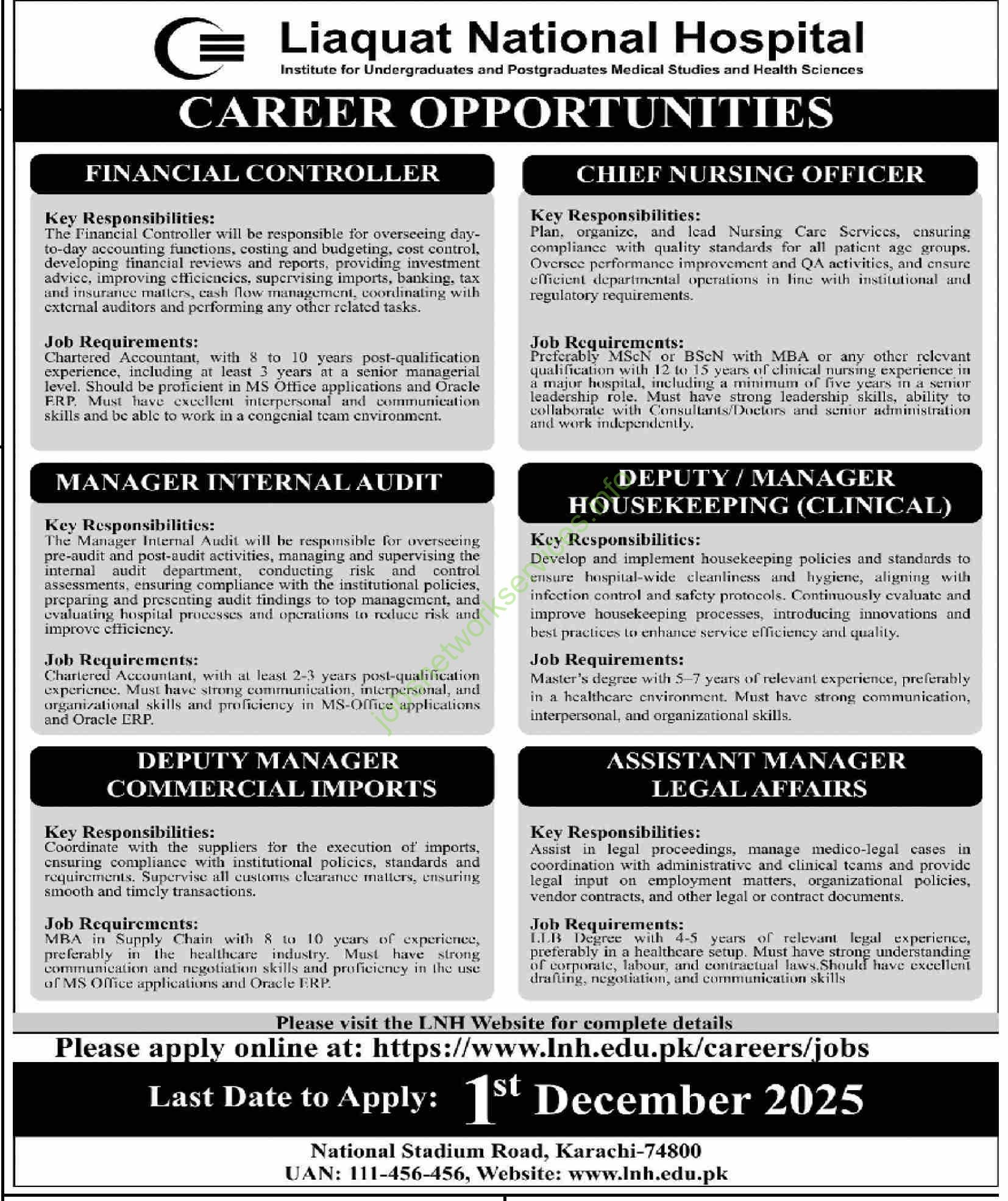 Liaquat National Hospital LNH Jobs 2025 Latest