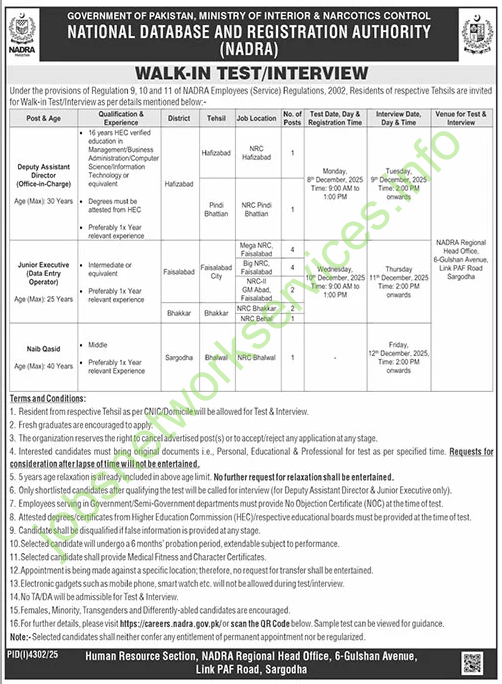 Nadra Faisalabad Division Jobs 2025 Latest
