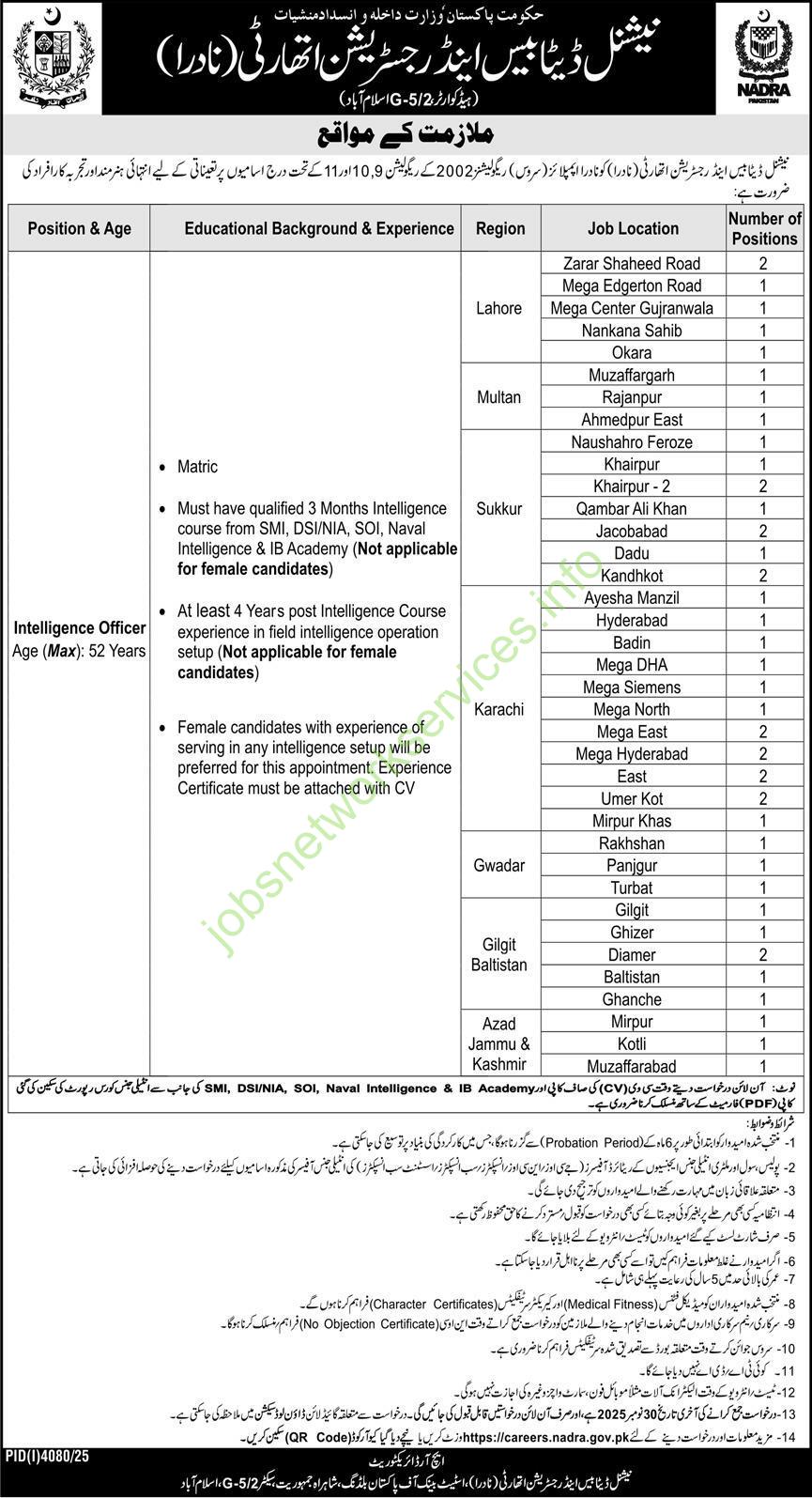 Nadra Intelligence Officer Jobs 2025 Latest
