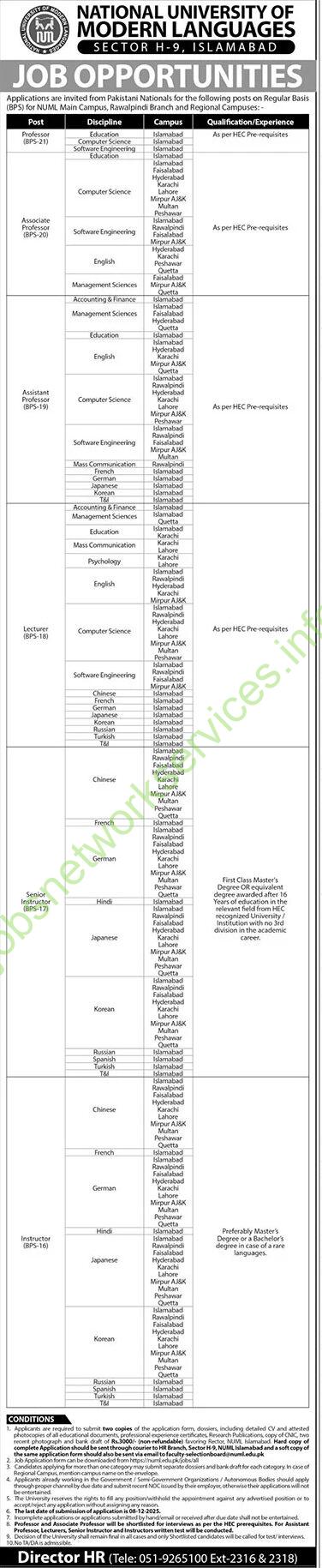 National University of Modern Languages NUML Jobs 2025 Latest