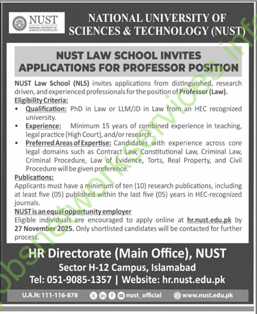 National University of Sciences & Technology NUST Jobs 2025 Latest