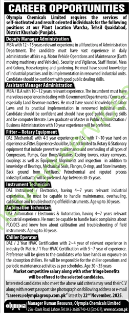 Olympia Chemical Limited OCL Jobs 2025 Latest