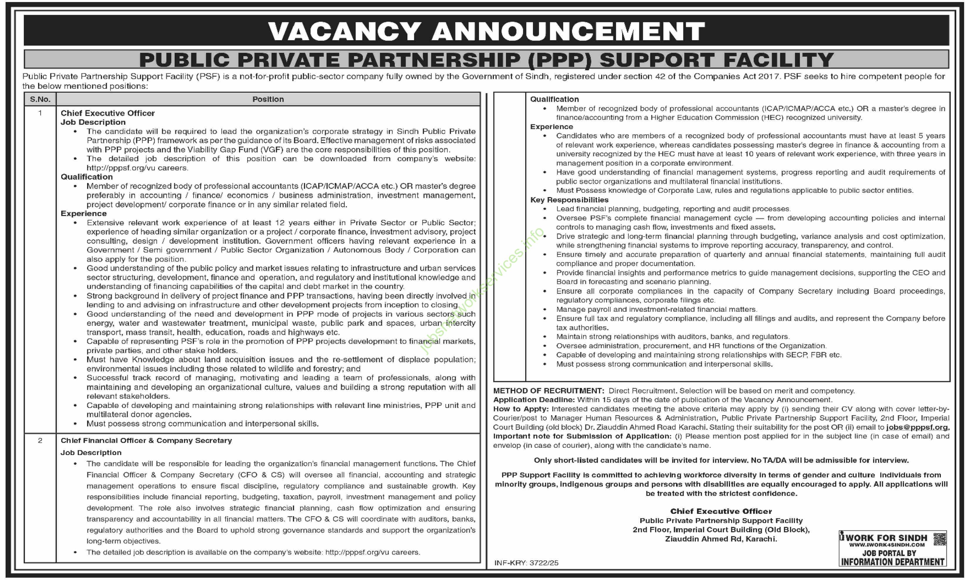 Public Private Partnership Support Facility PSF Jobs 2025 Latest