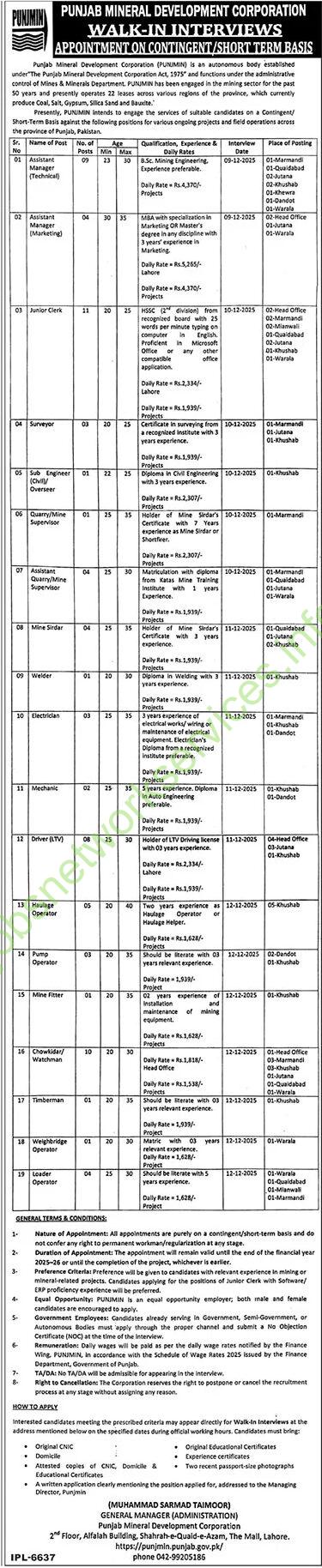Punjab Mineral Development Corporation PMDC Jobs 2025 Latest