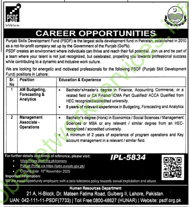 Punjab Skills Development Fund PSDF Jobs 2025 Latest
