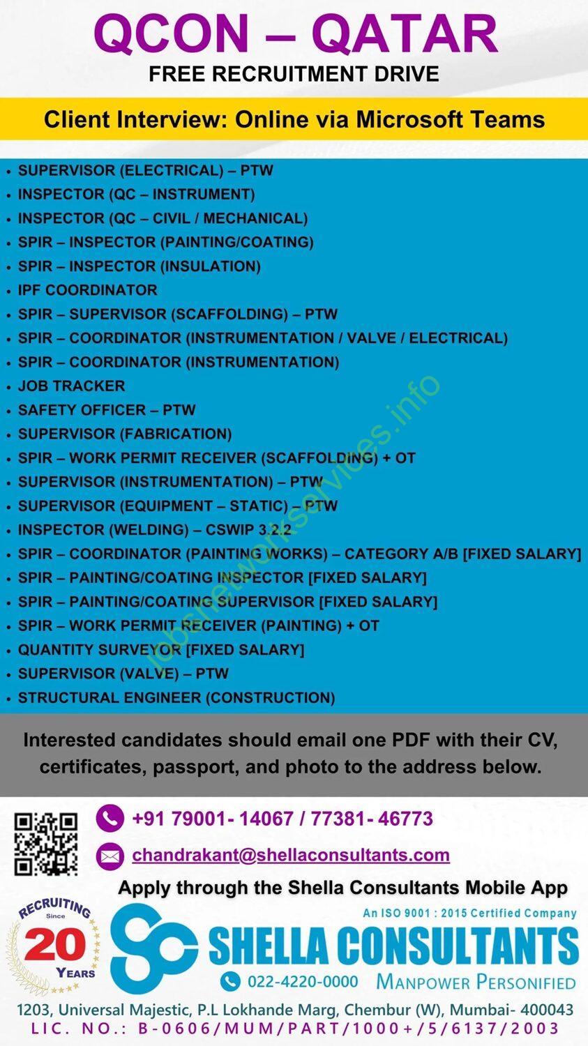 QCON Qatar Jobs 2025: Free Recruitment Drive | Online Interviews