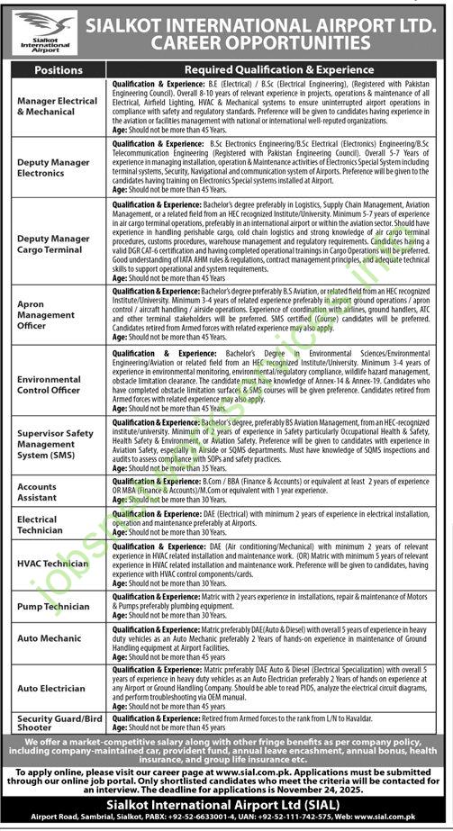 Sialkot International Airport Ltd Career Opportunities 2025