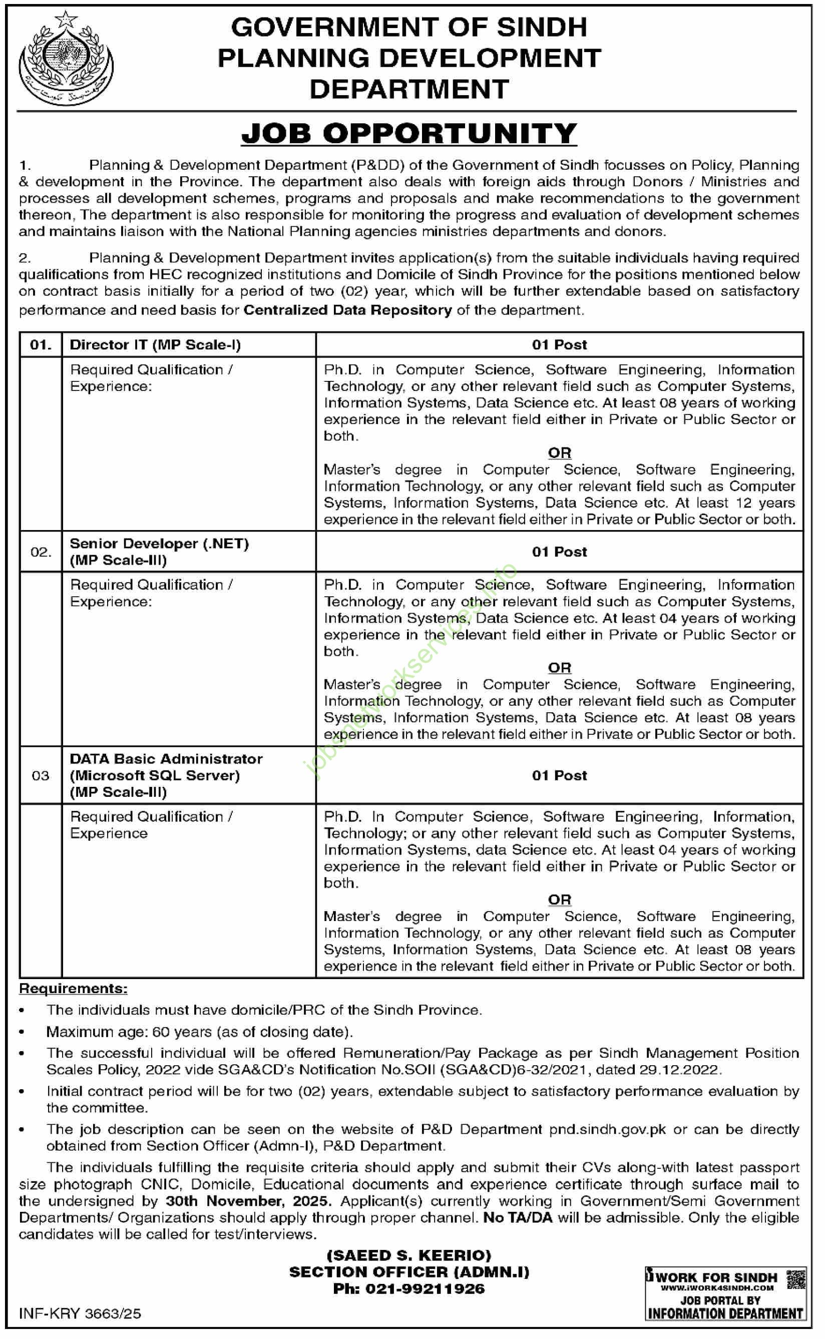 Sindh Planning Development Department Jobs 2025 Latest