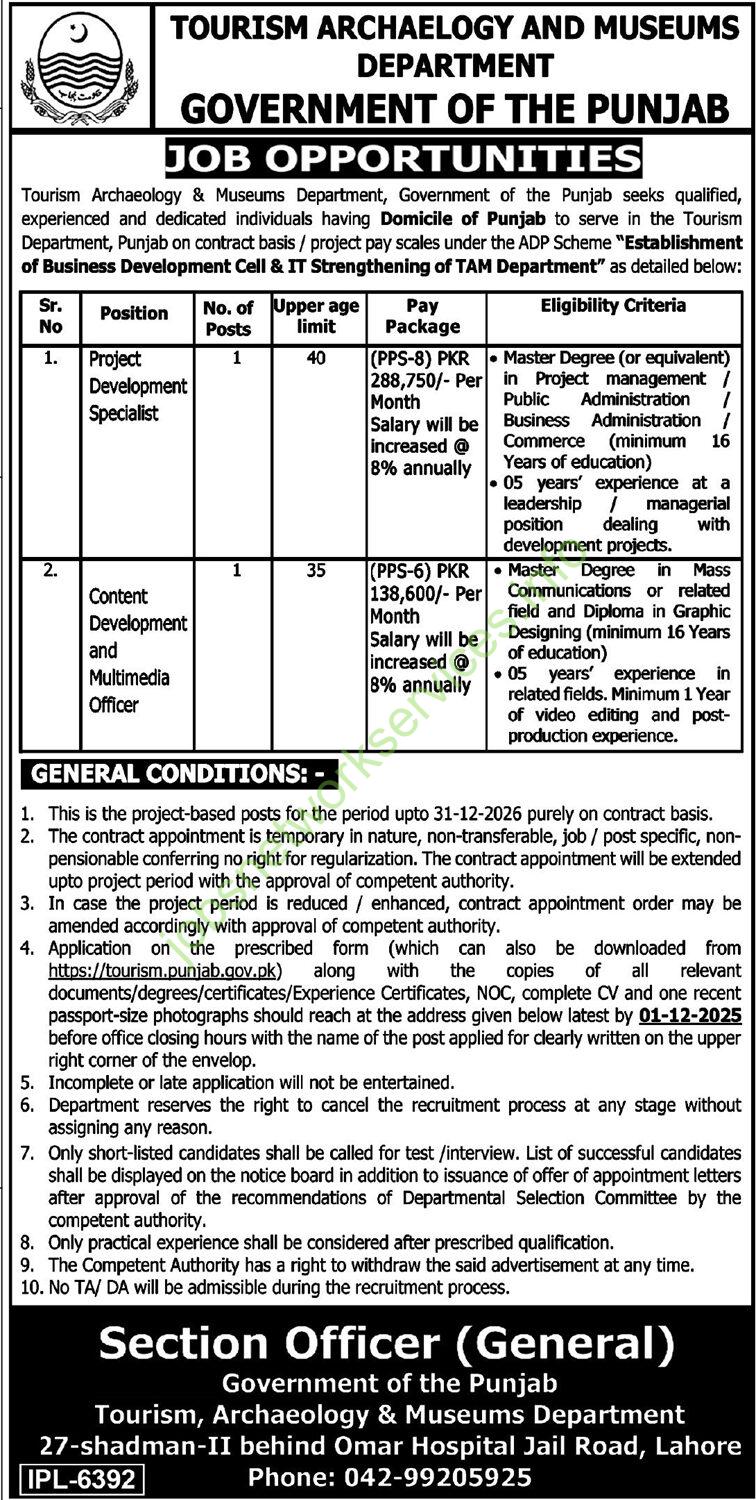 Tourism Archaeology and Museums Department Punjab Jobs 2025 Latest