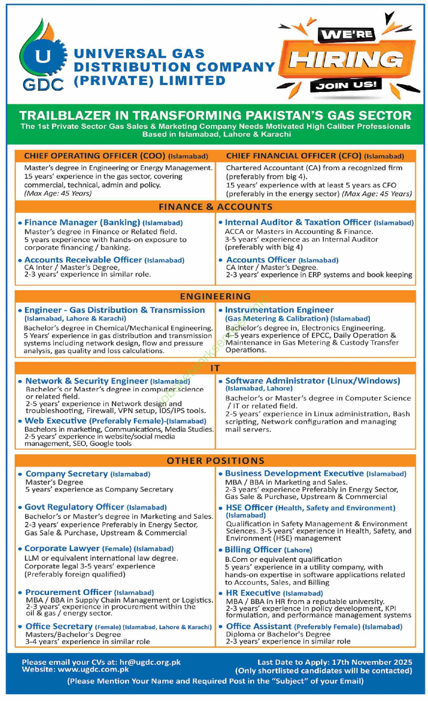 Universal Gas Distribution Company Private Limited UGDC Jobs 2025 Latest